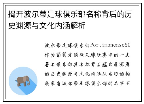 揭开波尔蒂足球俱乐部名称背后的历史渊源与文化内涵解析