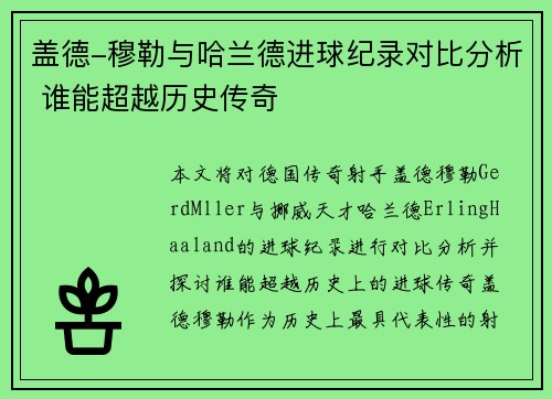 盖德-穆勒与哈兰德进球纪录对比分析 谁能超越历史传奇